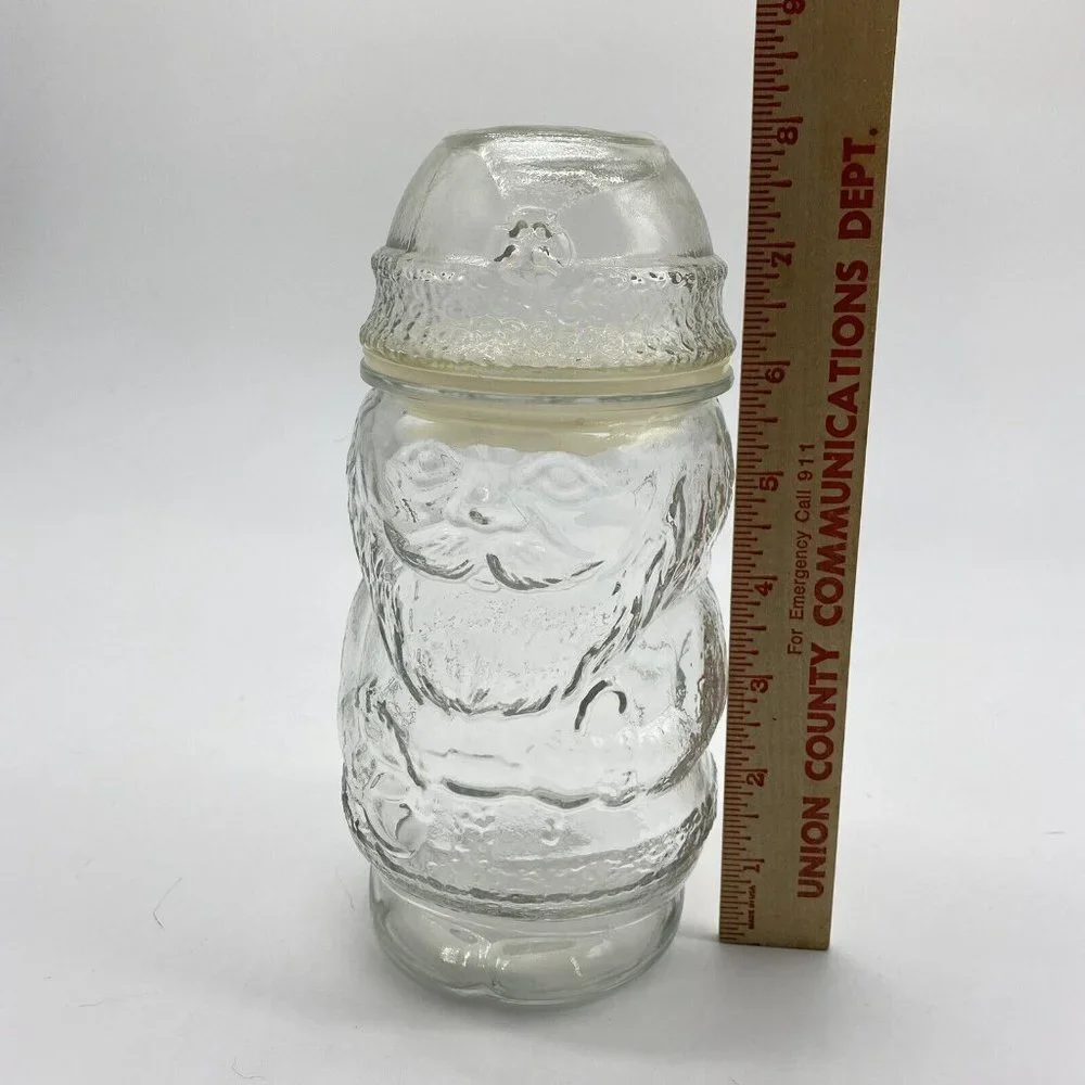 Christmas Glass Santa Claus Shaped Jar w/‎ Hat Shaped Lid Holiday 8